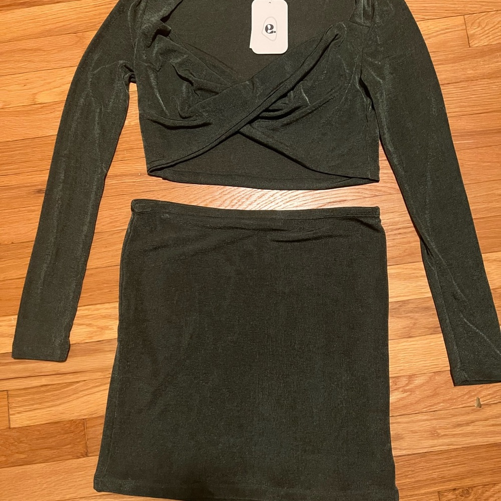 NWT Elodie Olive Green Sparkle Two Piece Set